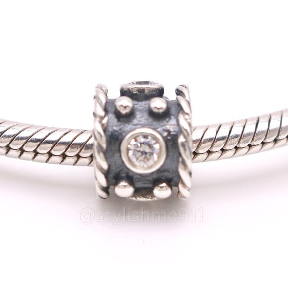 Authentic PANDORA Sterling Silver Abstract Oxidized Charm with cubic zirconia - Picture 2 of 9